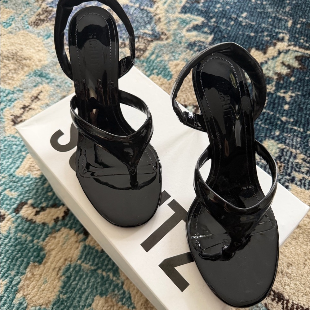 SCHUTZ - Lume - Black Patent Strappy Heeled Sandals - Women
